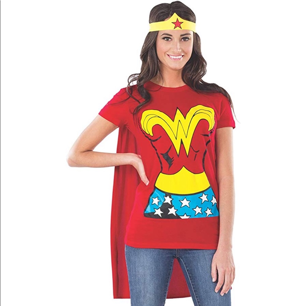 Wonder Woman t-shirt w/ cape and headband costume